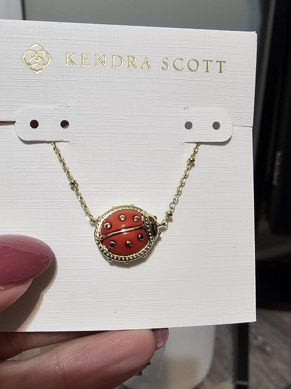 Kendra Scott Gold Necklace with Red Ladybug Charm